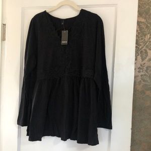 Black super soft lace up blouse